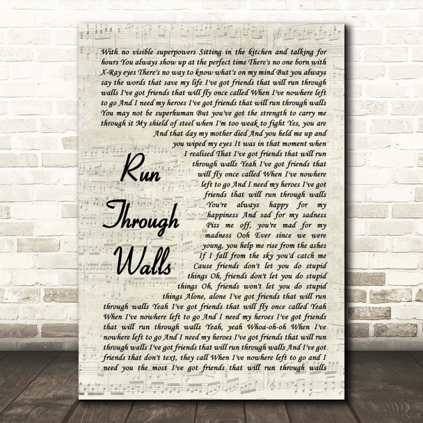 The Script Run Through Walls Vintage Script Song Lyric Print