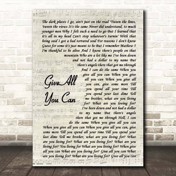 Cody Jinks Give All You Can Vintage Script Song Lyric Print