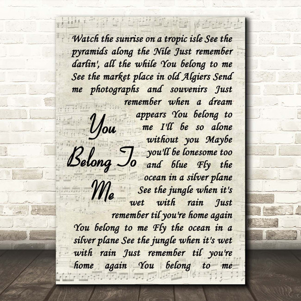 Dean Martin You Belong To Me Vintage Script Song Lyric Print