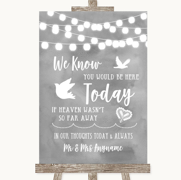 Grey Watercolour Lights Loved Ones In Heaven Personalized Wedding Sign
