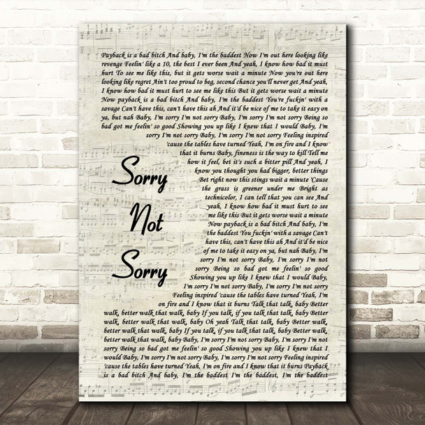 Demi Lovato Sorry Not Sorry Vintage Script Song Lyric Print