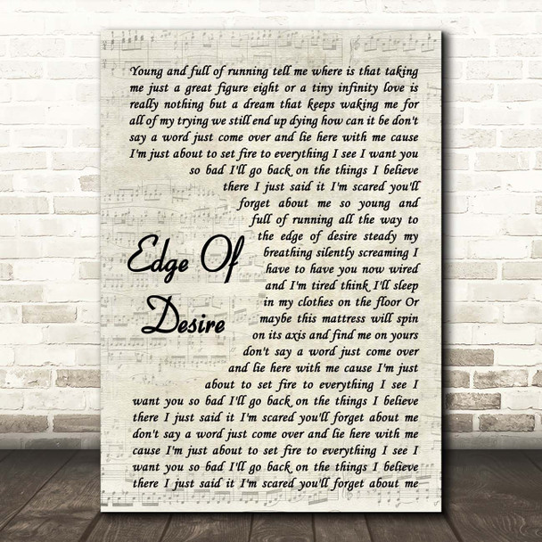 John Mayer Edge Of Desire Vintage Script Song Lyric Print