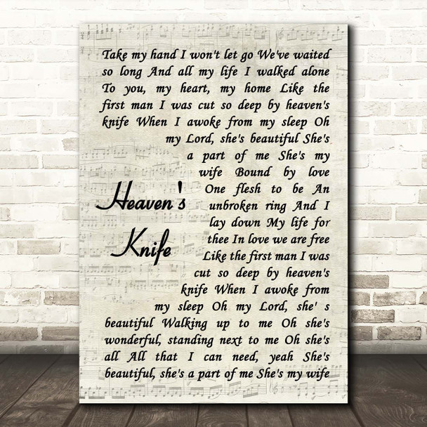 Josh Garrels Heaven's Knife Vintage Script Song Lyric Print