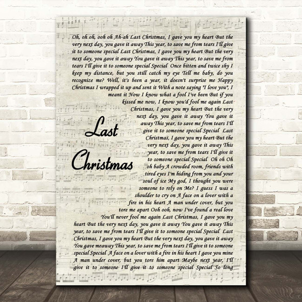 George Michael Last Christmas Vintage Script Song Lyric Print