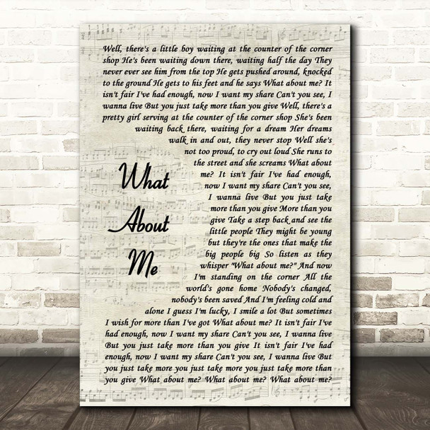 Moving Pictures What About Me Vintage Script Song Lyric Print