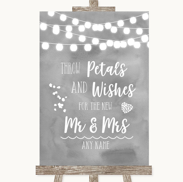 Grey Watercolour Lights Petals Wishes Confetti Personalized Wedding Sign