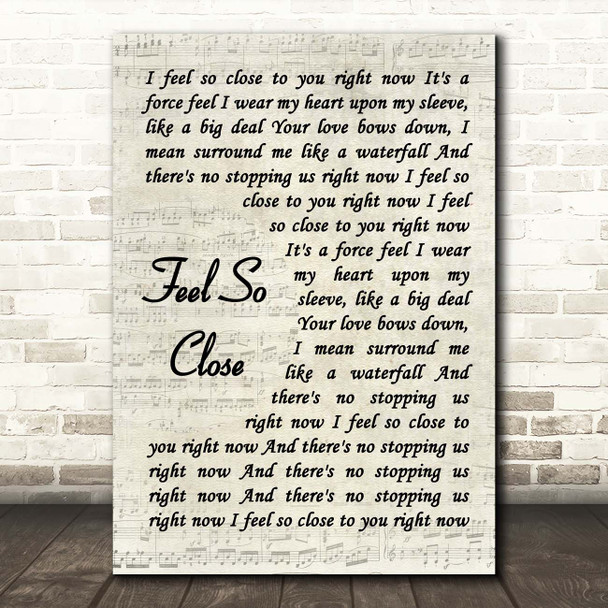 Calvin Harris Feel So Close Vintage Script Song Lyric Print