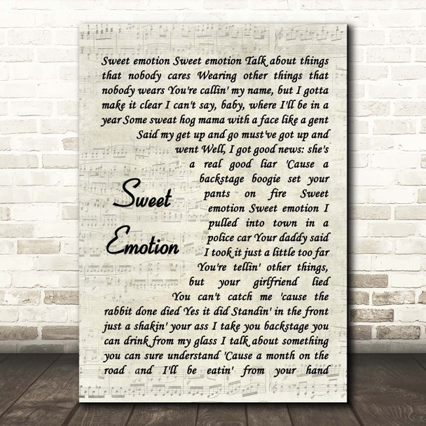 Aerosmith Sweet Emotion Vintage Script Song Lyric Print