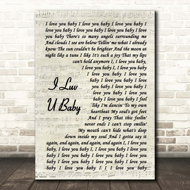 The Original I Luv U Baby Vintage Script Song Lyric Print