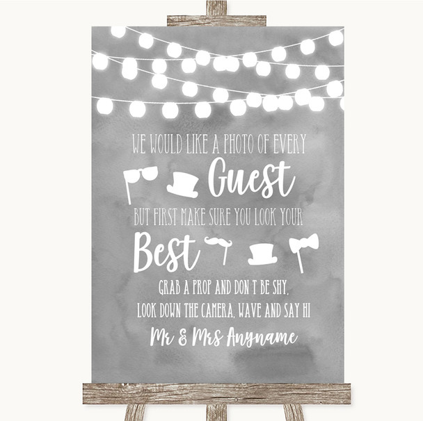 Grey Watercolour Lights Photo Prop Guestbook Personalized Wedding Sign