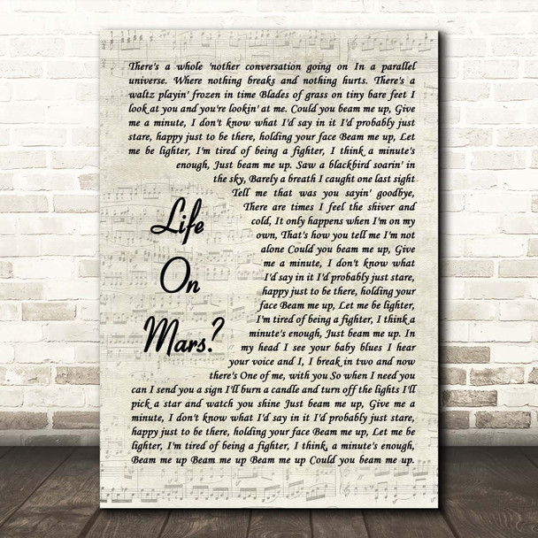 Pink Beam Me Up Vintage Script Song Lyric Print