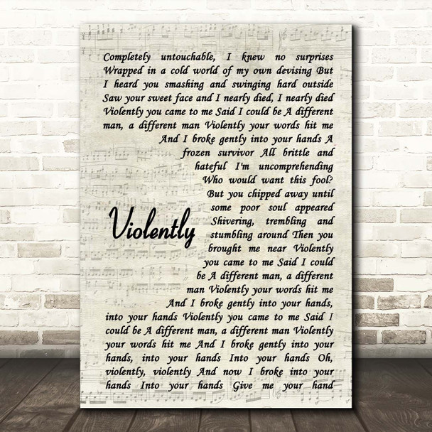 Hue and Cry Violently Vintage Script Song Lyric Print