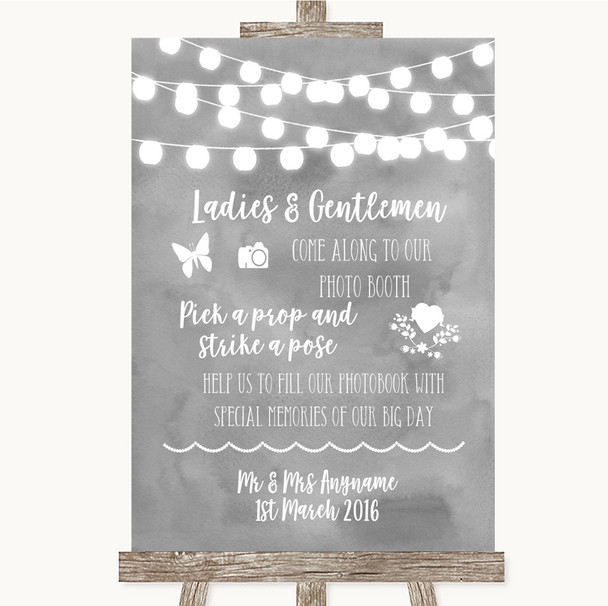 Grey Watercolour Lights Pick A Prop Photobooth Personalized Wedding Sign