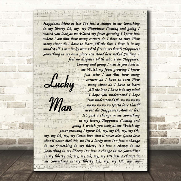 The Verve Lucky Man Vintage Script Song Lyric Print