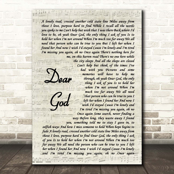 Avenged Sevenfold Dear God Vintage Script Song Lyric Print