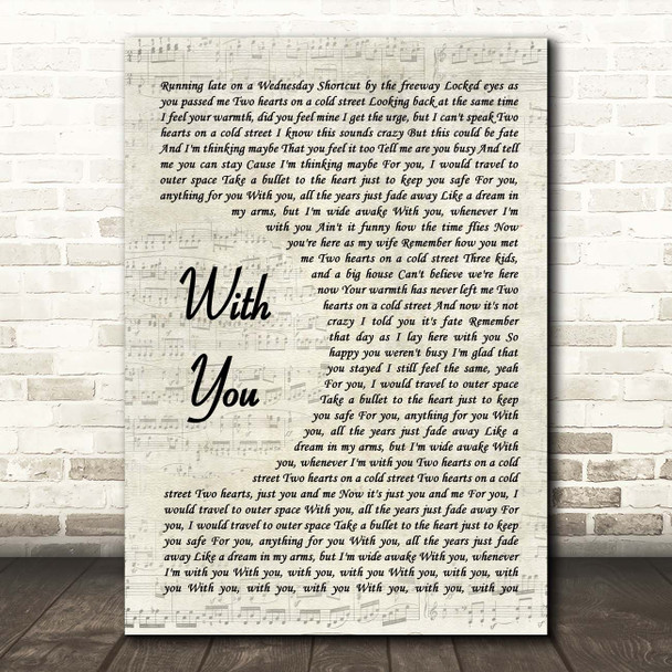 Tyler Shaw With You Vintage Script Song Lyric Print