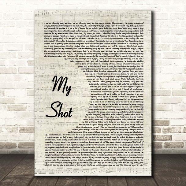 Original Broadway Cast Of Hamilton My Shot Vintage Script Song Lyric Print