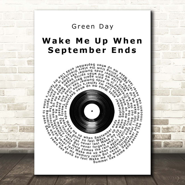 Green Day Wake Me Up When September Ends Vinyl Record Song Lyric Print