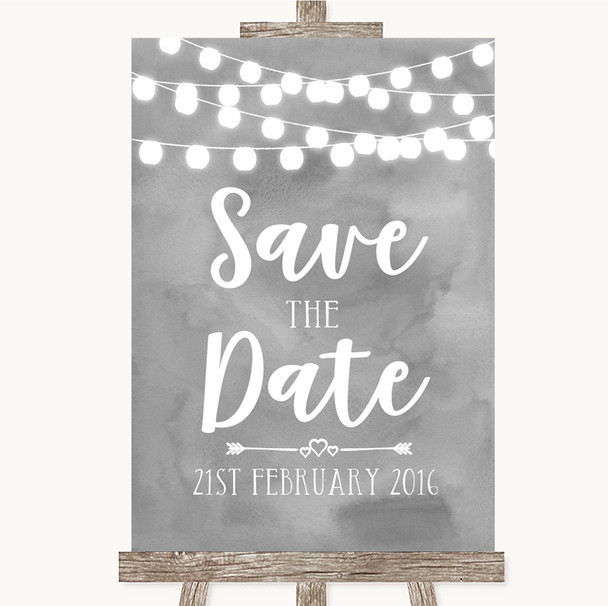 Grey Watercolour Lights Save The Date Personalized Wedding Sign