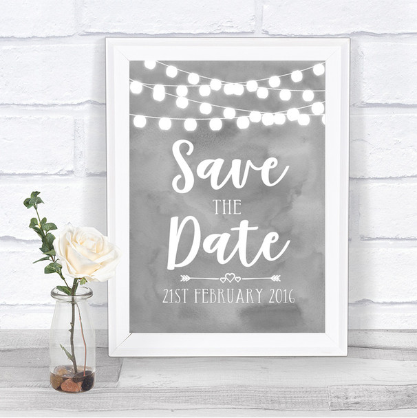 Grey Watercolour Lights Save The Date Personalized Wedding Sign