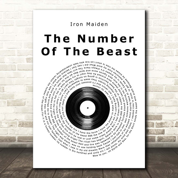 Iron Maiden The Number Of The Beast Vinyl Record Song Lyric Print