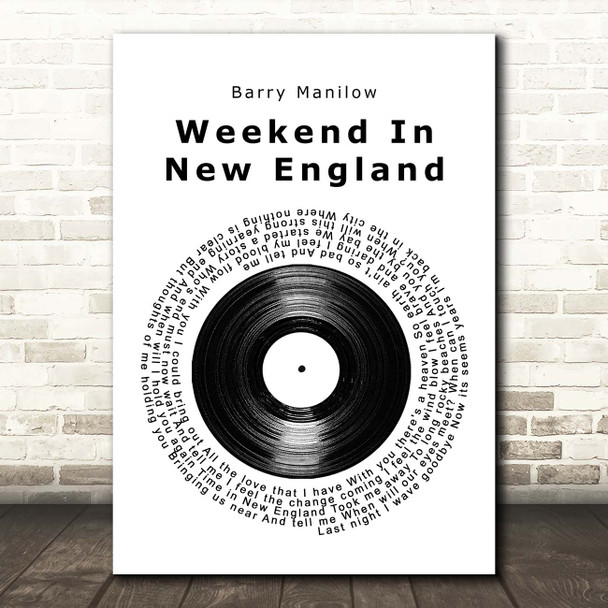 Barry Manilow Weekend In New England Vinyl Record Song Lyric Print