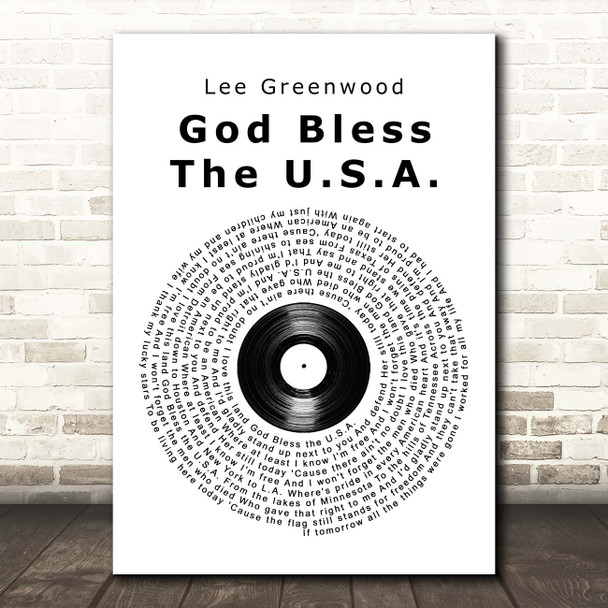 Lee Greenwood God Bless The U.S.A. Vinyl Record Song Lyric Print