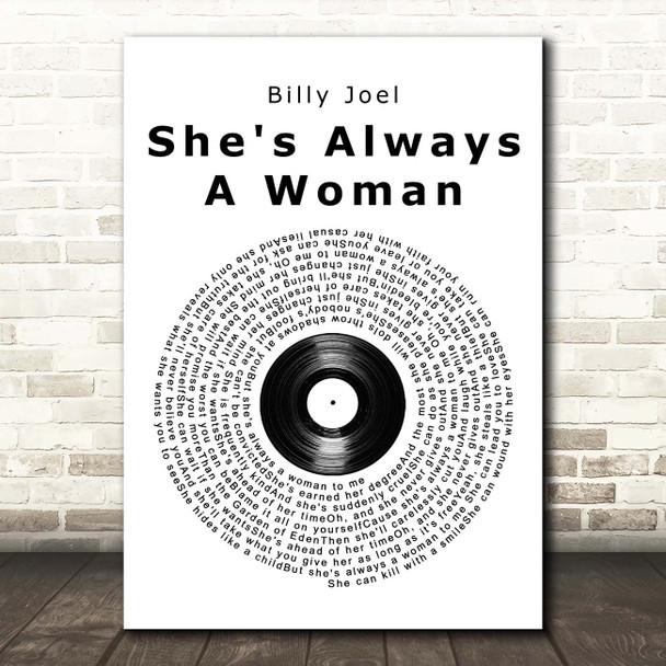 Billy Joel She's Always A Woman Vinyl Record Song Lyric Print