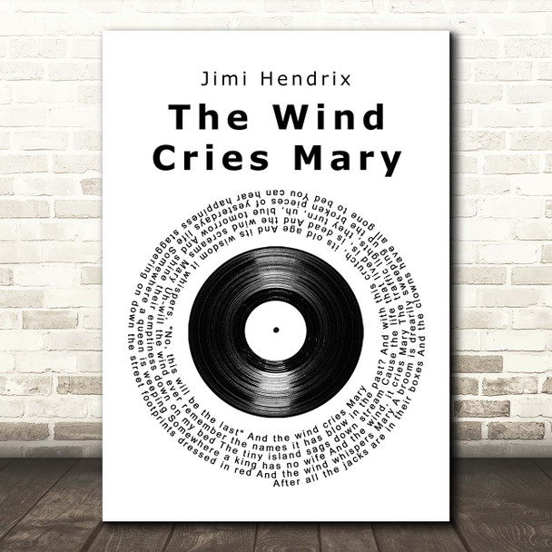 Jimi Hendrix The Wind Cries Mary Vinyl Record Song Lyric Print