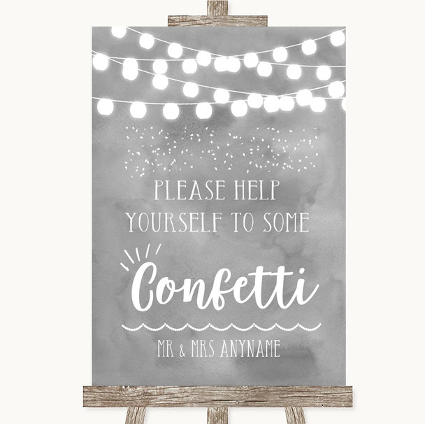 Grey Watercolour Lights Take Some Confetti Personalized Wedding Sign