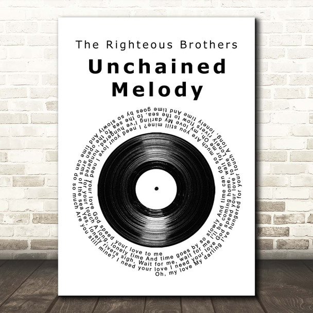 The Righteous Brothers Unchained Melody Vinyl Record Song Lyric Print