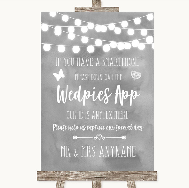 Grey Watercolour Lights Wedpics App Photos Personalized Wedding Sign