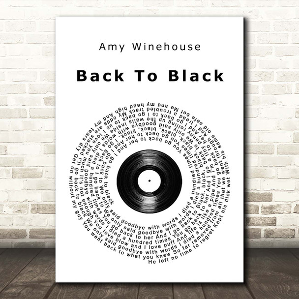 Amy Winehouse Back To Black Vinyl Record Song Lyric Print