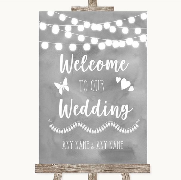 Grey Watercolour Lights Welcome To Our Wedding Personalized Wedding Sign