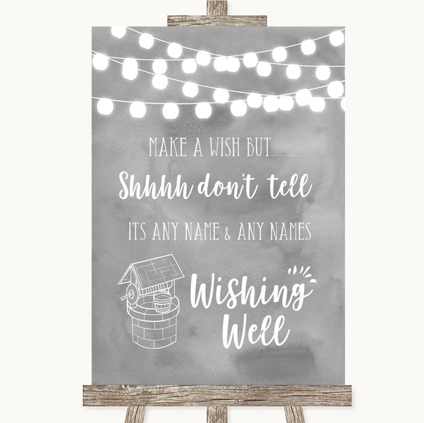 Grey Watercolour Lights Wishing Well Message Personalized Wedding Sign