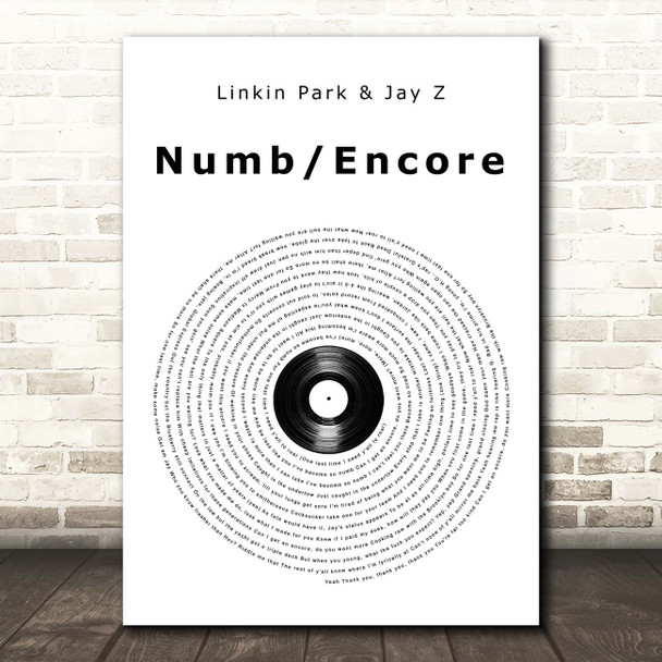 Linkin Park & Jay Z Numb Encore Vinyl Record Song Lyric Print