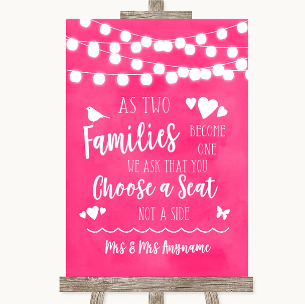 Hot Fuchsia Pink Lights As Families Become One Seating Plan Wedding Sign