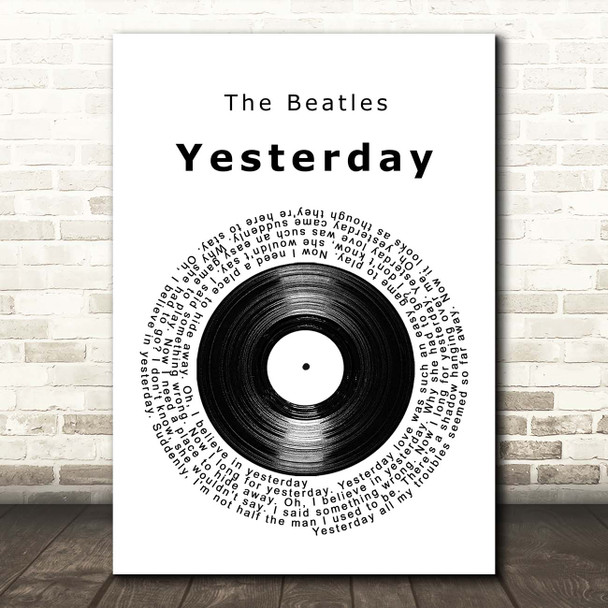 The Beatles Yesterday Vinyl Record Song Lyric Print