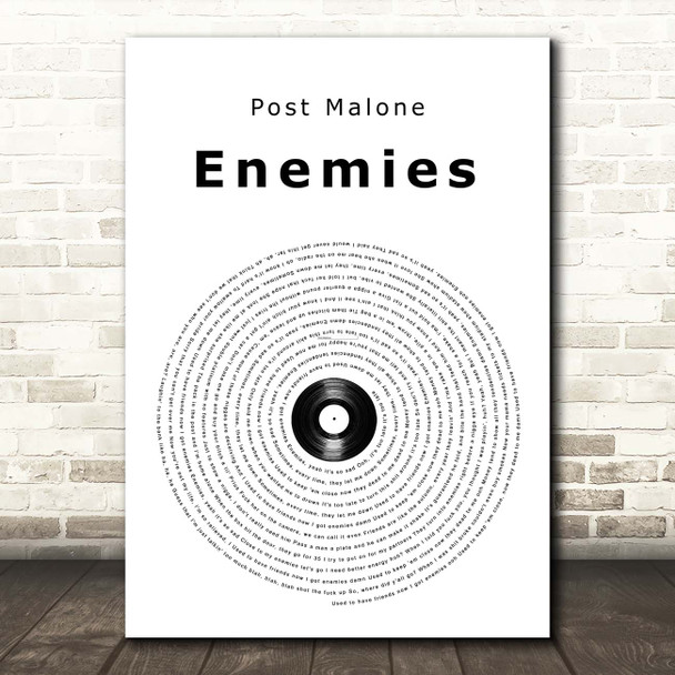 Post Malone Enemies Vinyl Record Song Lyric Print