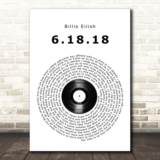 Billie Eilish 6.18.18 Vinyl Record Song Lyric Print