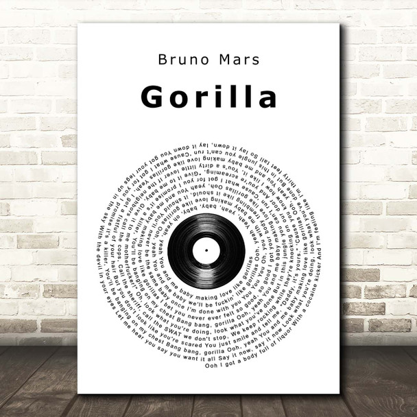 Bruno Mars Gorilla Vinyl Record Song Lyric Print