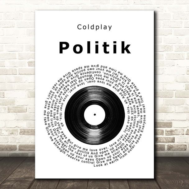 Coldplay Politik Vinyl Record Song Lyric Print