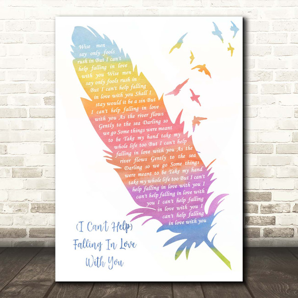 UB40 (I Can't Help) Falling In Love With You Watercolour Feather & Birds Song Lyric Print