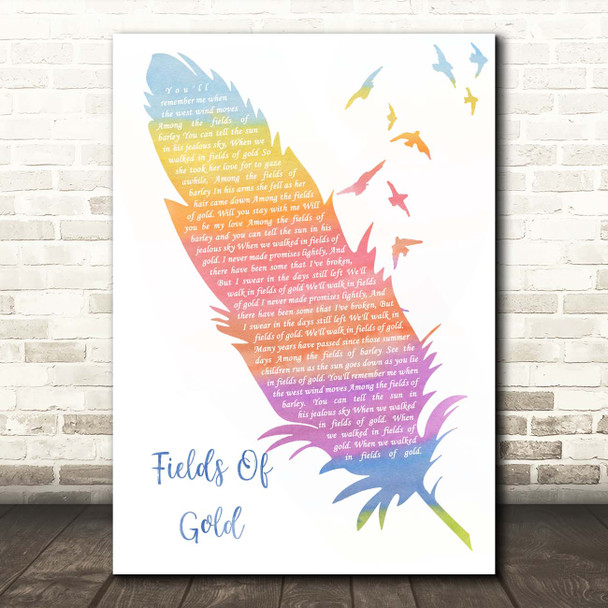 Eva Cassidy Fields Of Gold Watercolour Feather & Birds Song Lyric Print