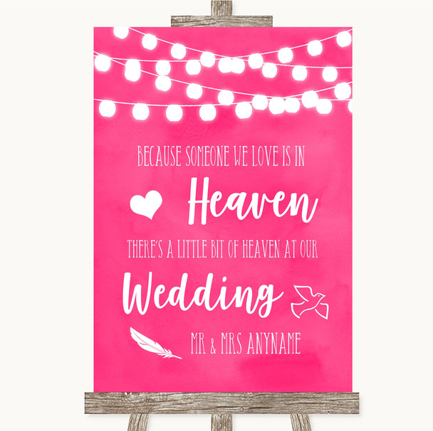 Hot Fuchsia Pink Watercolour Lights Heaven Loved Ones Personalized Wedding Sign