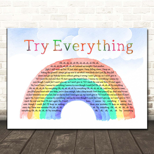 Shakira Try Everything from Zootopia Watercolour Rainbow & Clouds Song Lyric Print