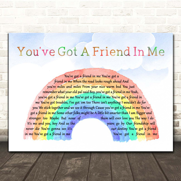Randy Newman You've Got A Friend In Me Watercolour Rainbow & Clouds Song Lyric Print