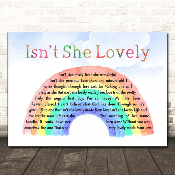 Stevie Wonder Isn't She Lovely Watercolour Rainbow & Clouds Song Lyric Print