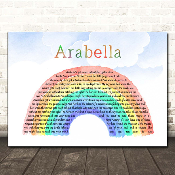 Arctic Monkeys Arabella Watercolour Rainbow & Clouds Song Lyric Print