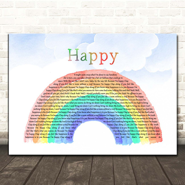 Pharrell Williams Happy Watercolour Rainbow & Clouds Song Lyric Print